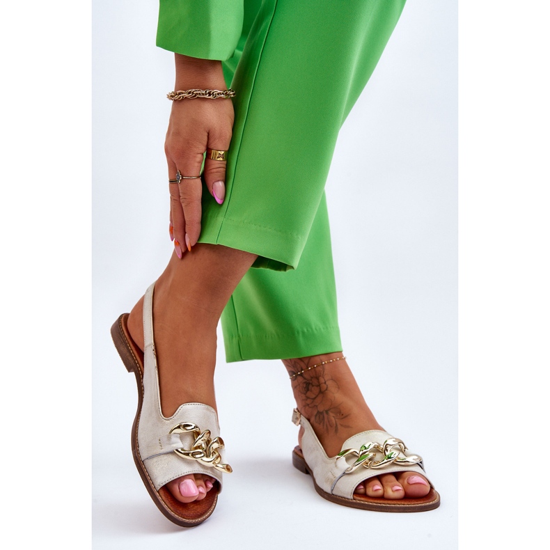 Sandales Cuir Femme Lewski Shoes 3230 Beige-Or brun 2