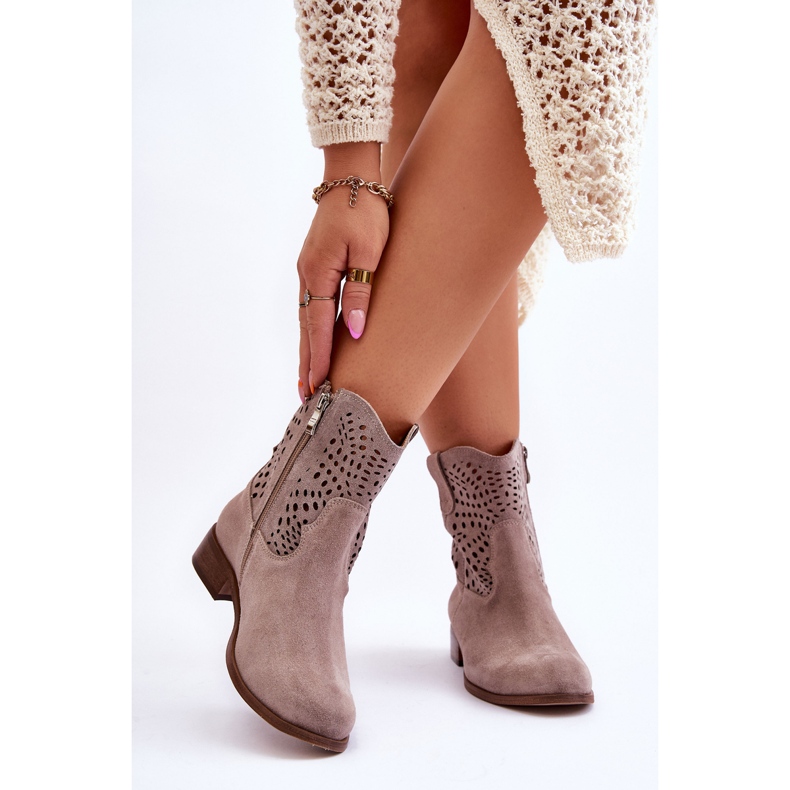 Lewski Shoes Bottes Femme Daim Ajouré Leski Shoes 3301 Cappuccino brun 2