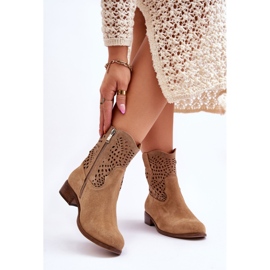 Lewski Shoes Bottes Femme Daim Ajourées Leski Shoes 3301 Beige 2