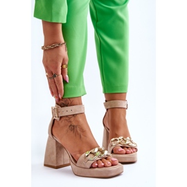 Lewski Shoes Sandales en daim à talons massifs pour femmes Leewski Shoes 3207 Beige brun 1