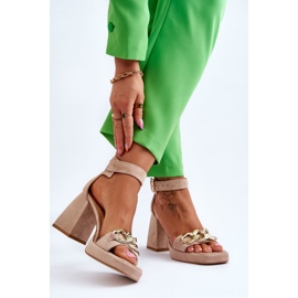 Lewski Shoes Sandales en daim à talons massifs pour femmes Leewski Shoes 3207 Beige brun 2