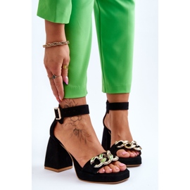 Lewski Shoes Sandales en daim pour femmes à talons massifs Leski Shoes 3207 Noir le noir 1