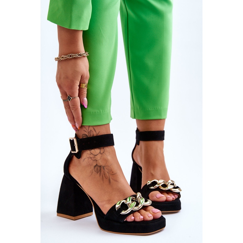 Lewski Shoes Sandales en daim pour femmes à talons massifs Leski Shoes 3207 Noir 1