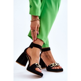 Lewski Shoes Sandales en daim pour femmes à talons massifs Leski Shoes 3207 Noir 2