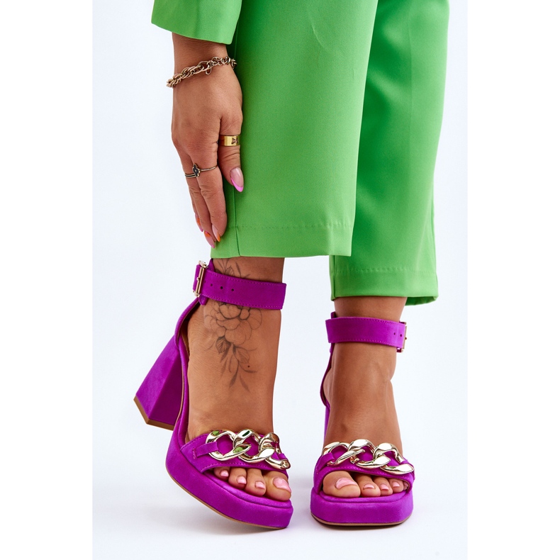 Lewski Shoes Sandales en daim pour femmes à talons massifs Leski Shoes 3207 Fuchsia rose 1