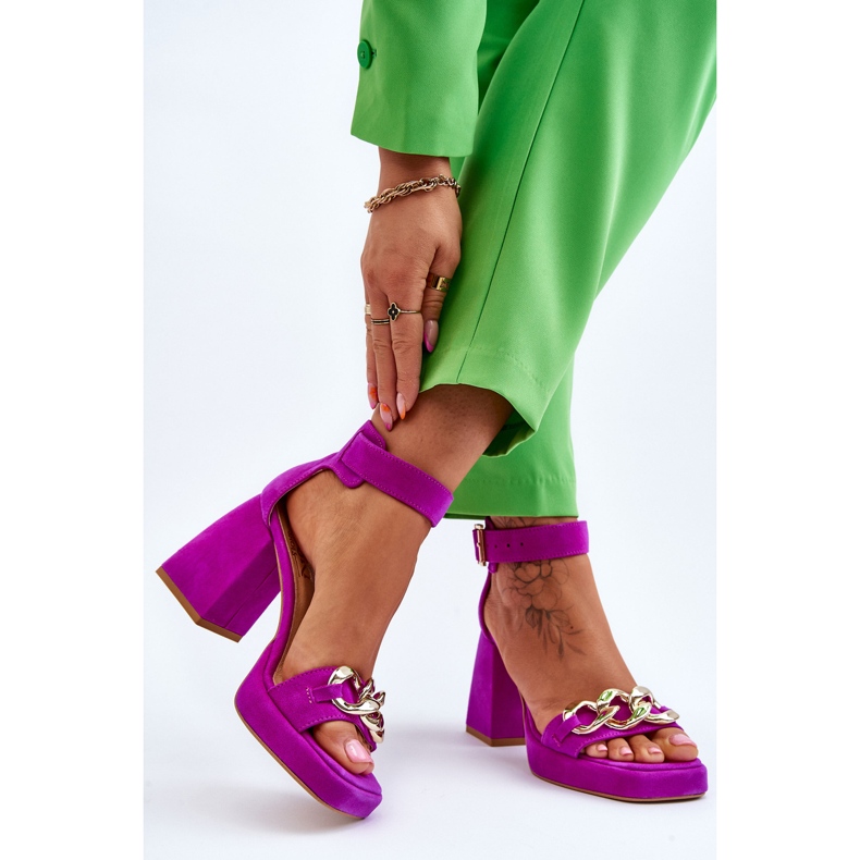 Lewski Shoes Sandales en daim pour femmes à talons massifs Leski Shoes 3207 Fuchsia rose 2