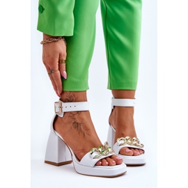 Lewski Shoes Sandales en Daim pour Femme à Talons Massifs Leewski Shoes 3207 Blanc 1