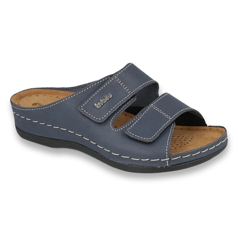 Pantoufles en cuir féminine inblu 158d106 bleu marine 1