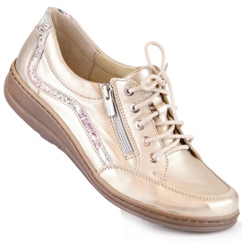 Chaussures confortables en cuir pour femmes dorées Helios 411 1
