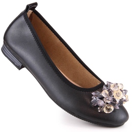 Ballerines à talons bas pour femmes en cuir avec cristaux noir Filippo DP4527 le noir 1