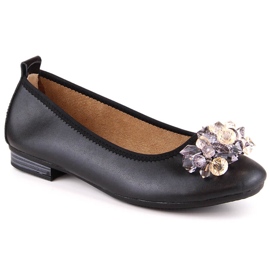 Ballerines à talons bas pour femmes en cuir avec cristaux noir Filippo DP4527 le noir 2