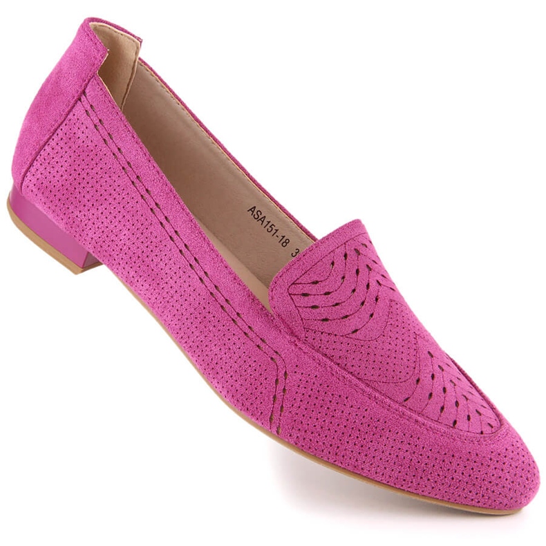 Mocassins femme en daim ajouré fushia Jezzi ASA151-18 rose 1