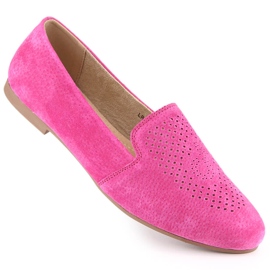 Slip-on confortables en cuir suédé fuchsia S.Barski LR29515 rose 1