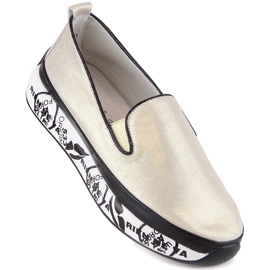 S.Barski LR29050 chaussures à enfiler confortables en cuir pour femmes doré 1