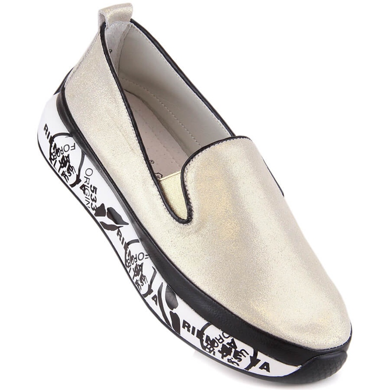 S.Barski LR29050 chaussures à enfiler confortables en cuir pour femmes doré 1