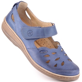 Chaussures confortables en cuir ajouré pour femme avec velcro, bleu Helios 4043 1 Chaussures confortables en cuir ajouré pour femme avec velcro, bleu Helios 4043 1
