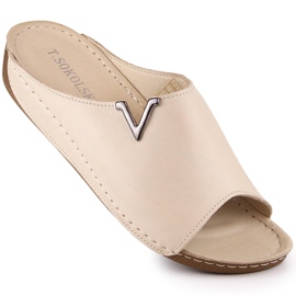 Chaussons compensés femme cuir beige T.Sokolski L22-301 1