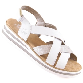 Sandales compensées confortables pour femmes en cuir blanc Rieker V0279-80 blanche 7