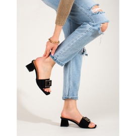 Claquettes en tissu pour femmes sur un petit talon Shelovet noir 2