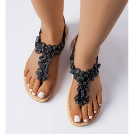 PA1 Sandales noires ornées de fleurs d'Hervieux 1