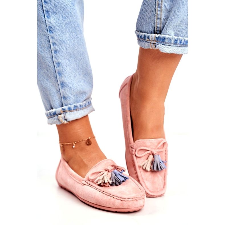 Mocassins En Daim Pour Femme Avec Franges 20PB35-2003 Rose 1