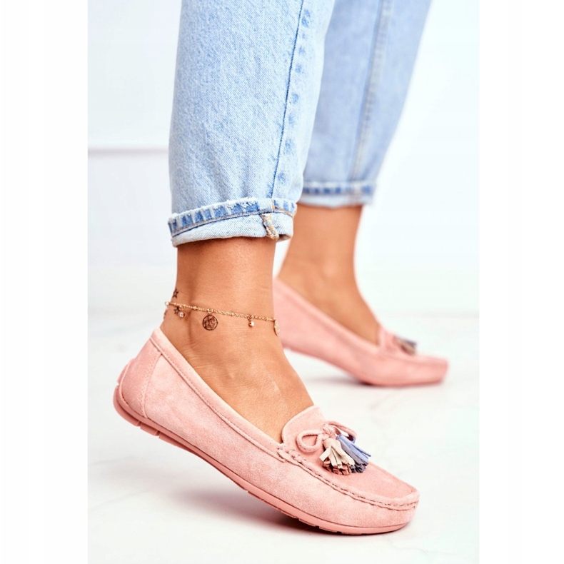 Mocassins En Daim Pour Femme Avec Franges 20PB35-2003 Rose 2