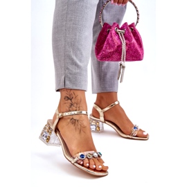 S.Barski Sandales à talons hauts pour femmes avec cristaux, doré d'or 7