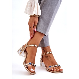 S.Barski Sandales à talons hauts pour femmes avec cristaux, doré 2