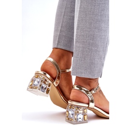 S.Barski Sandales à talons hauts pour femmes avec cristaux, doré 4