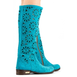Olivier Bottines ajourées femme turquoise bleu 4