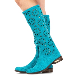 Olivier Bottines ajourées femme turquoise bleu 3