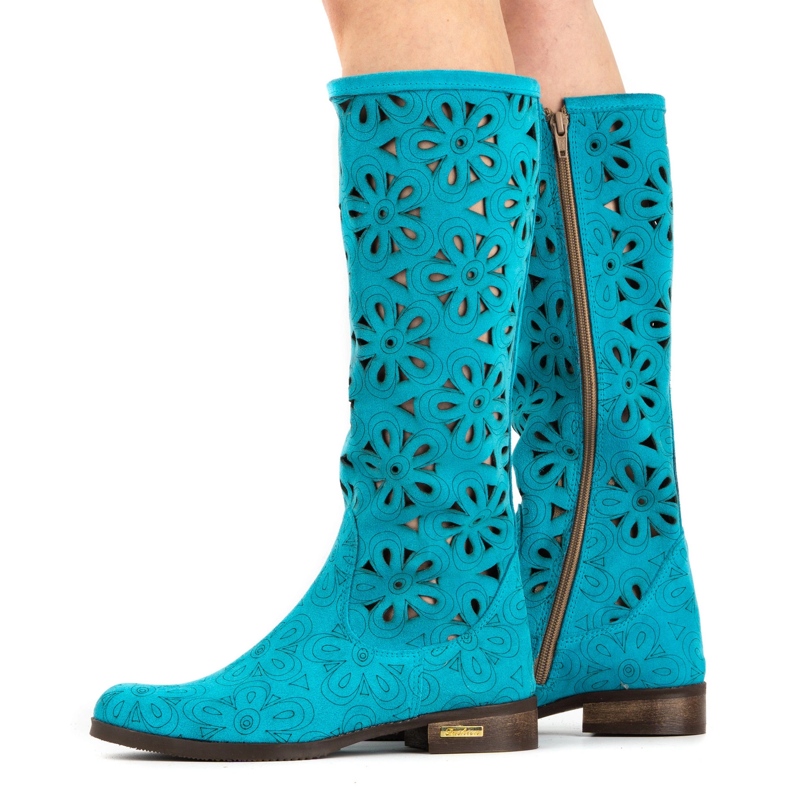 Olivier Bottines ajourées femme turquoise bleu 2