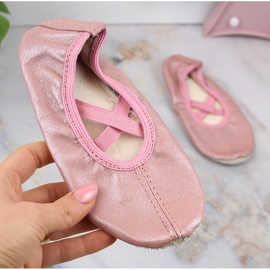 Ballerines fille en cuir pour danser avec élastiques rose Nazo NB02 1