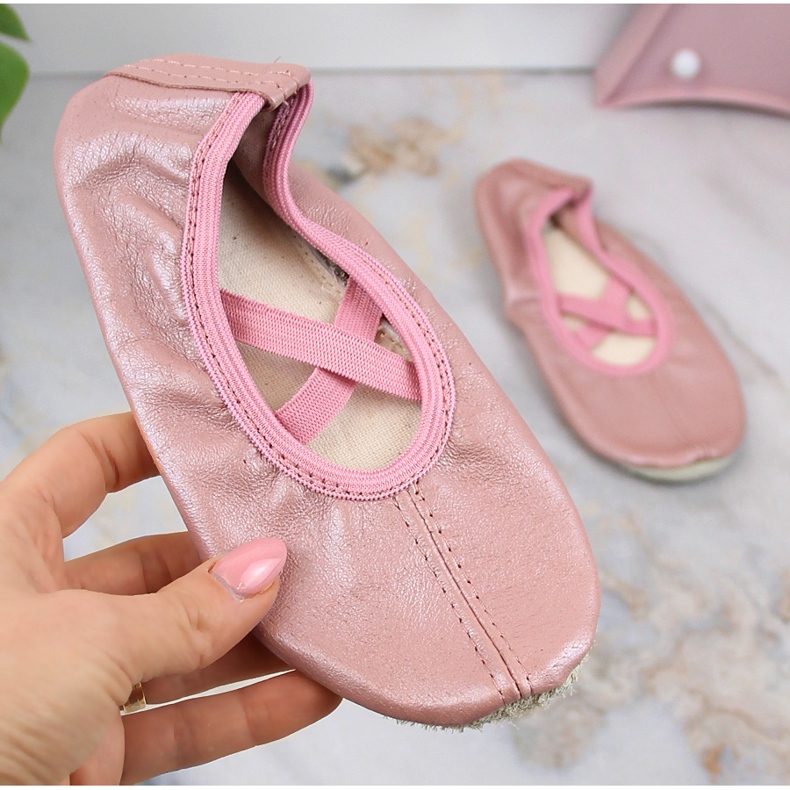 Ballerines fille en cuir pour danser avec élastiques rose Nazo NB02 1