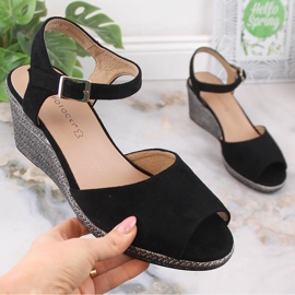 Sandales compensées en daim noir pour femme Potocki SZ12100 le noir 4