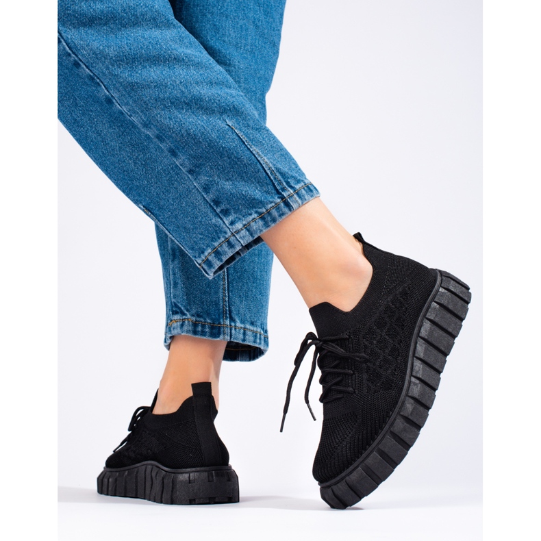 Chaussures de sport en tissu Shelovet pour femmes noir 1