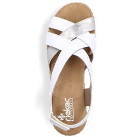 Sandales compensées confortables pour femmes en cuir blanc Rieker V0279-80 blanche 9