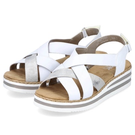 Sandales compensées confortables pour femmes en cuir blanc Rieker V0279-80 blanche 11