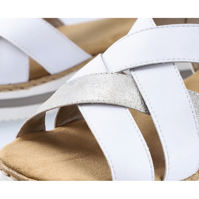 Sandales compensées confortables pour femmes en cuir blanc Rieker V0279-80 blanche 1