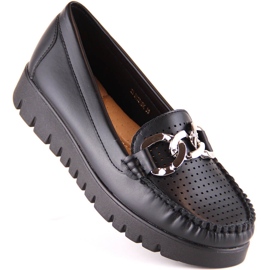 Mocassins noirs pour femmes sur la plate-forme avec une chaîne Potocki YQ21021 le noir 1