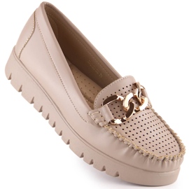 Mocassins beiges pour femmes sur la plate-forme avec une chaîne Potocki YQ21021 1