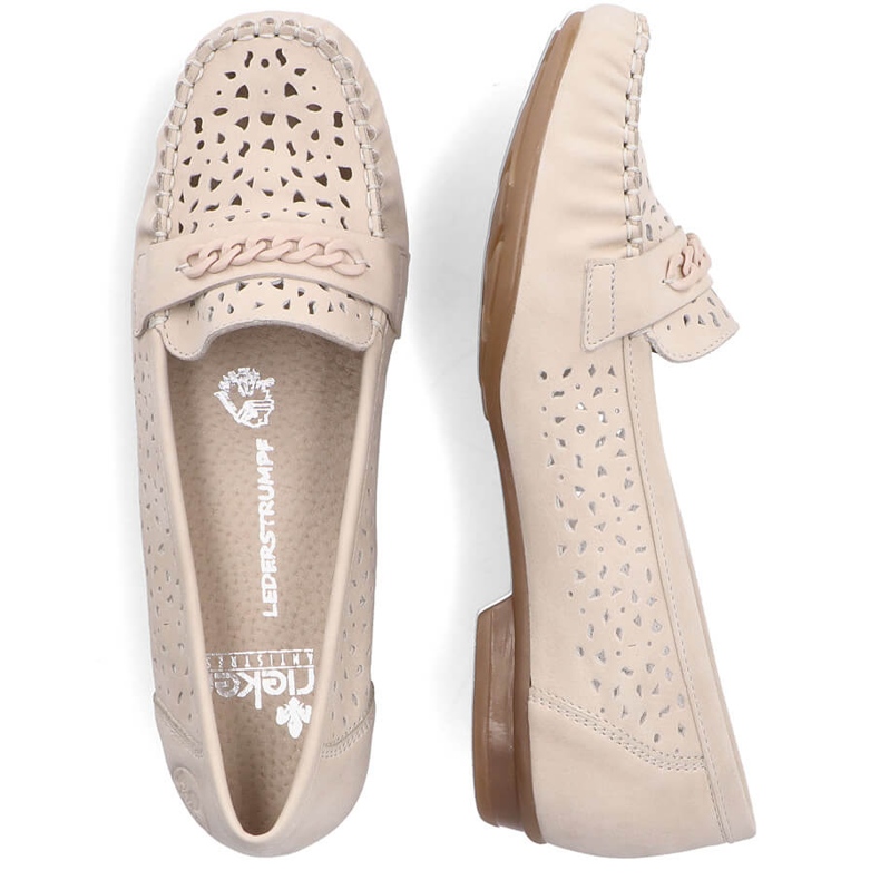 Mocassins ajourés confortables pour femmes Rieker 40068-60 beige 1 Mocassins ajourés confortables pour femmes Rieker 40068-60 beige 1