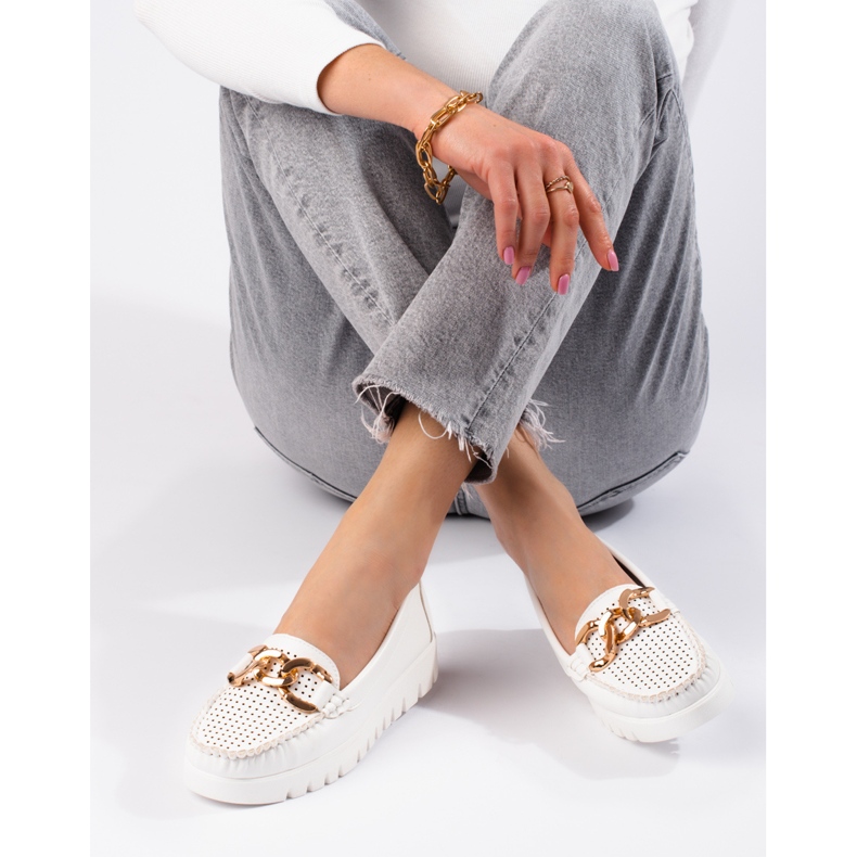 W. Potocki Mocassins à semelle épaisse avec chaîne Potocki blanc 2