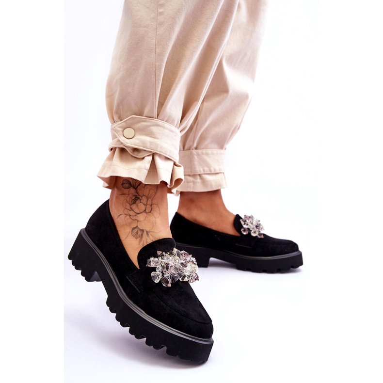 FB2 Mocassins à plateforme ornés pour femmes Noir Brenda 2