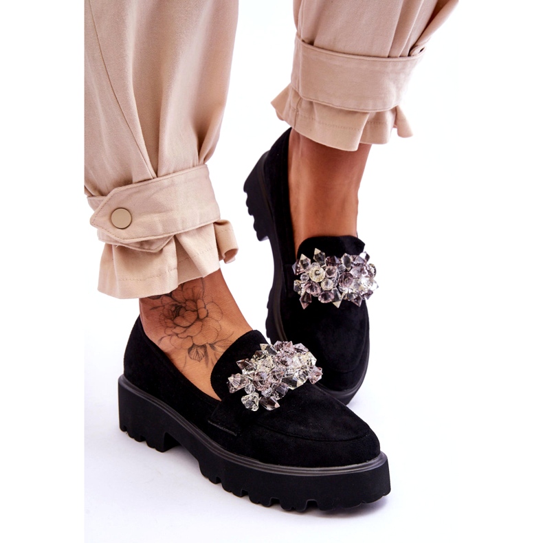 FB2 Mocassins à plateforme ornés pour femmes Noir Brenda 3