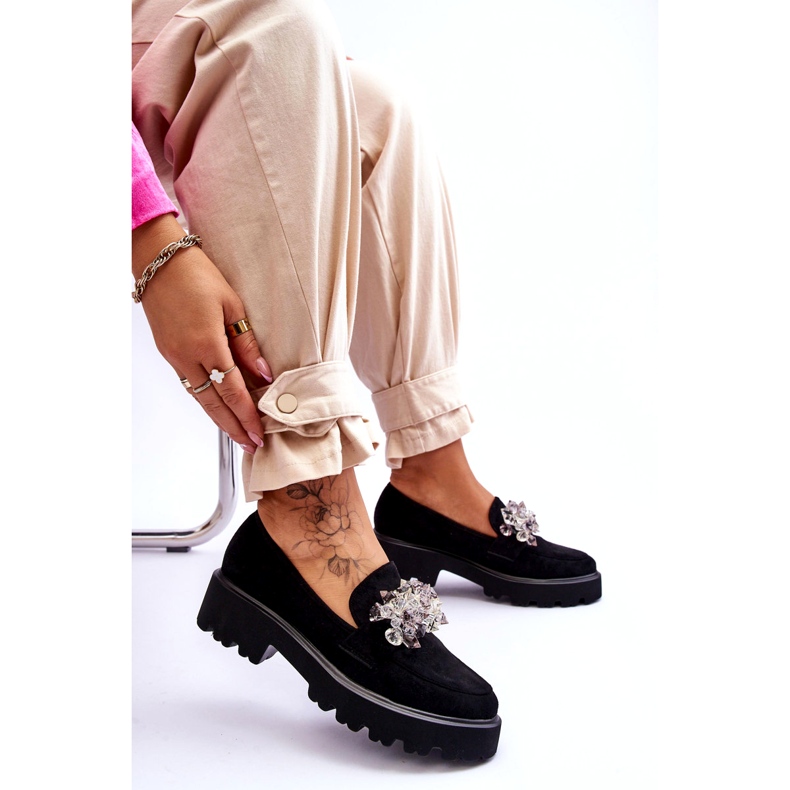 FB2 Mocassins à plateforme ornés pour femmes Noir Brenda 5