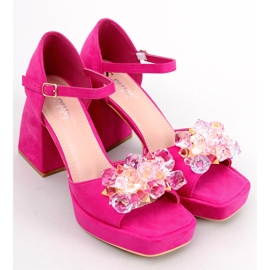 PA1 Sandales à talon large avec pierres Mirella Fuchsia rose 1
