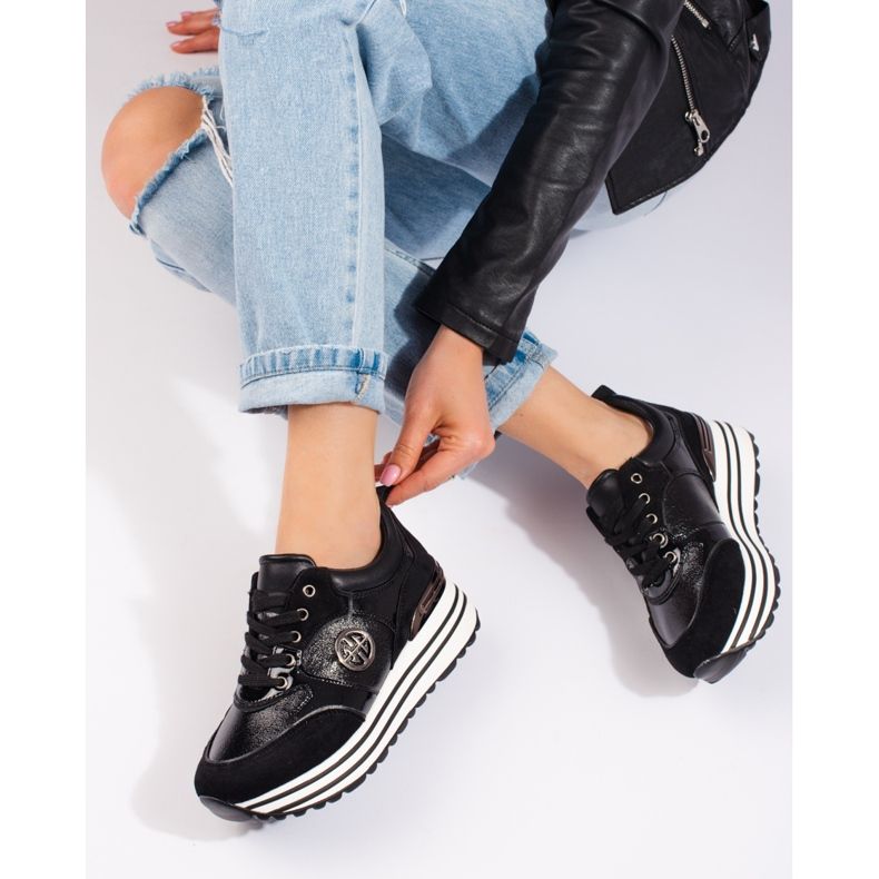 W. Potocki Baskets compensées Potocki noires femme 1