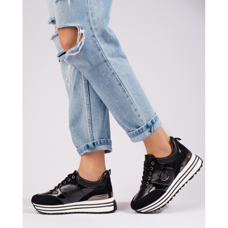 W. Potocki Baskets compensées Potocki noires femme 2