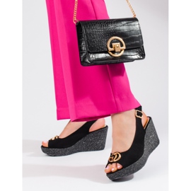 Sandales compensées en daim noir Shelovet, femmes 2